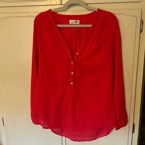 Women’s Red V-Neck Button Front Blouse